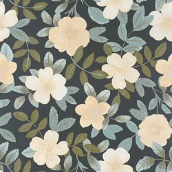 Caselio Virág mintás kék-fekete vinyl tapéta Gaia Bleu Grise Fond Noir 53 cm X 10 m