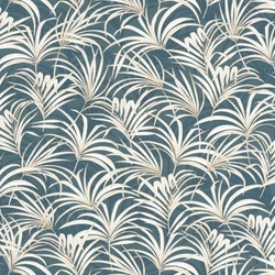 Caselio Art deco levélmintás kék vinyl tapéta Richard Bleu Canard 53 cm X 10 m