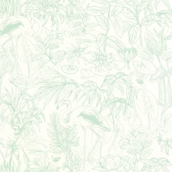 Caselio Flamingó mintás elegáns zöld vinyl tapéta Le Cap Vert D'Eau 53 cm X 10 m