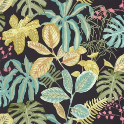 Caselio Levélmintás egzotikus fekete-zöld vinyl tapéta Manaus Noir Multico 53 cm X 10 m