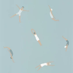 Caselio Modern kék vinyl tapéta úszókkal Funny Swim Smoke Blue 53 cm X 10 m