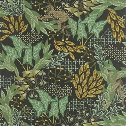 Caselio Trópusi erdő mintás fekete-zöld vlies tapéta Borneo Noir Vert Or 53 cm X 10 m