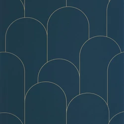Caselio Elegáns art deco sötétkék vinyl tapéta Ornament Blue Nuit Dore 53 cm X 10 m