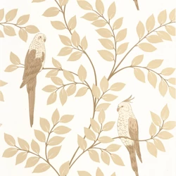 Caselio Levél mintás bézs vinyl tapéta papagájjal Equateur Beige 53 cm X 10 m