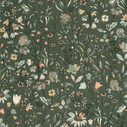 Caselio Romantikus vadvirágos zöld vinyl tapéta Jardin De Giverny Vert Anglais 53 cm X 10 m