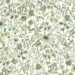 Caselio Romantikus vadvirágos zöld-fehér vinyl tapéta Jardin De Giverny Verts 53 cm X 10 m