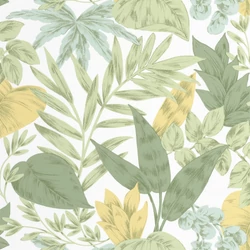 Caselio Levélmintás zöld-sárga vinyl tapéta Kalea Vert Jaune 53 cm X 10 m