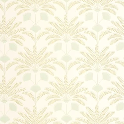 Caselio Pálmafás art deco zöld-sárga vinyl tapéta Gisele Vert De Gris 53 cm X 10 m