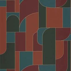 Caselio Geometriai mintás modern bordó-zöld vinyl tapéta Achille Grenat 53 cm X 10 m