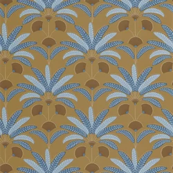 Caselio Pálmafás art deco mustársárga-kék vinyl tapéta Gisele Moutarde 53 cm X 10 m