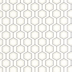 Caselio Geometriai mintás modern fehér-arany vlies tapéta Hexaline Noir Blanc Or 53 cm X 10 m