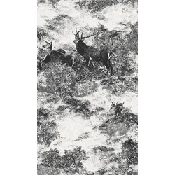 KT-Exclusive Tájkép szarvasokkal fekete-fehér vlies tapéta Sauvage Creme-Black 52 cm X 10 m