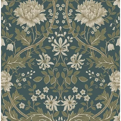 KT-Exclusive Szecessziós stílusú virágos sötétzöld vlies tapéta British Heritage Dark Green 52 cm X 10 m