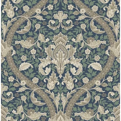KT-Exclusive Art nouveau stílusú elegáns sötétkék-bézs vlies tapéta British Heritage Dark Blue 52 cm X 10 m