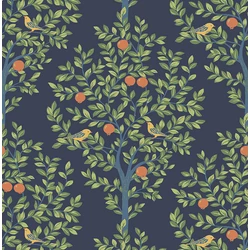 KT-Exclusive Almafa madarakkal sötétkék-zöld vlies tapéta British Heritage Blue-Green 52 cm X 10 m