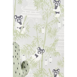 Majvillan Pandák bambuszon szürke vlies gyerek tapéta Bambu Grey 53 cm X 10 m