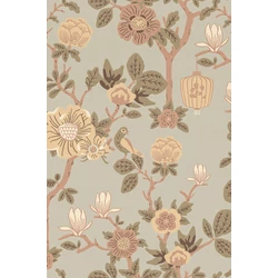 Virágos kékes szürke vlies tapéta Majvillan Tokyo tea Whispering Blue 53 cm X 10 m