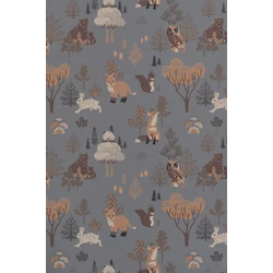Majvillan Erdei állatok a fák alatt kék vlies gyerek tapéta Deep Forest Midnight Blue 53 cm X 10 m