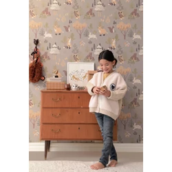 Majvillan Erdei állatok a fák alatt barnás szürke vlies gyerek tapéta Deep Forest Mystic Grey 53 cm X 10 m