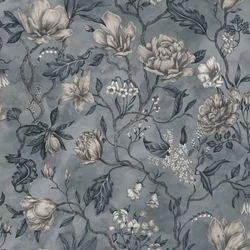 Sandberg Virág mintás klasszikus kék vlies tapéta Linda Misty Blue 53 cm X 10 m