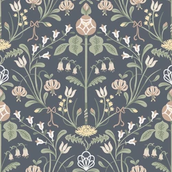 Sandberg Art nouveau stílusú sötétkék vlies tapéta Till Carl Indigo 53 cm X 10 m