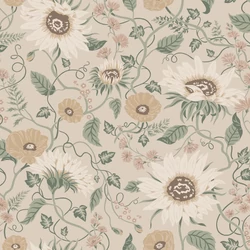 Sandberg Napraforgó mintás klasszikus bézs vlies tapéta Solveig Clay 53 cm X 10 m