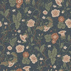 Sandberg Romantikus virág indás sötétkék vlies tapéta Ulla Midnight Blue 53 cm X 10 m