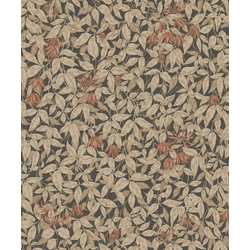 Sandberg Klematisz mintás vintage bordó-fekete vlies tapéta Linnea Charcoal 53 cm X 10 m