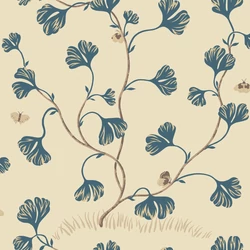 Sandberg Ginkgo leveles lepkés kék vlies tapéta Ebba Blue 53 cm X 10 m