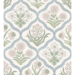 Sandberg Skandináv botanikai mintás zöld-rózsaszín vlies tapéta Rosa Blue 50 cm X 10 m