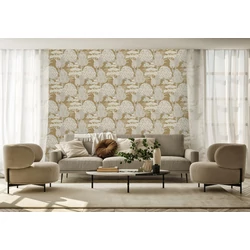 Sketchtwenty3 Mediterrán fákat ábrázoló sárgásbarna vlies tapéta Vallesa Copper 53 cm X 10 m