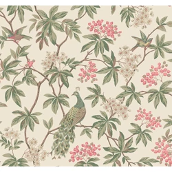 York Páva mintás zöld-krém vlies tapéta Peacock Estate Cream 68,58 cm X 8,22 m