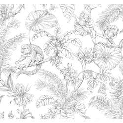 York Trópusi erdő majmokkal fekete-fehér monokróm vlies tapéta Tropical Sketch Toile Black 68,58 cm X 8,22 m