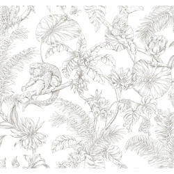 York Trópusi erdő majmokkal barna-fehér monokróm vlies tapéta Tropical Sketch Toile Brown 68,58 cm X 8,22 m