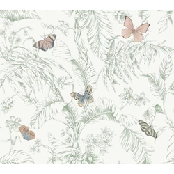 York Pillangók trópusi leveleken zöld vlies tapéta Papillon Blush 68,58 cm X 8,22 m