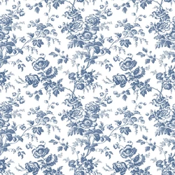 York Romantikus virágmintás kék-fehér vlies tapéta Anemone Toile Navy 52 cm X 10 m