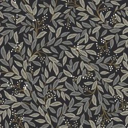 York Modern levélmintás fekete vlies tapéta Willowberry Black 52 cm X 10 m