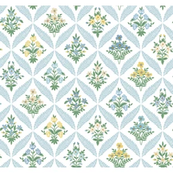 York Vintage virágos rácsos kék vlies tapéta Estee Garden Blue Multi 68,58 cm X 8,22 m