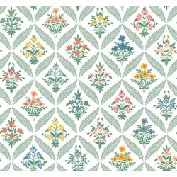 York Vintage virágos rácsos zöld vlies tapéta Estee Garden Sage Multi 68,58 cm X 8,22 m