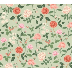 York Rózsa mintás zöld-piros vlies tapéta Roses Mint 68,58 cm X 8,22 m