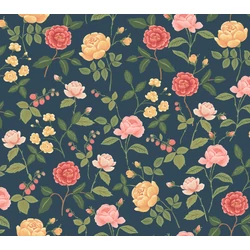 York Rózsa mintás sötétkék-sárga vlies tapéta Roses Navy 68,58 cm X 8,22 m