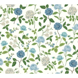 York Rózsa mintás kék-fehér vlies tapéta Roses Blue-White 68,58 cm X 8,22 m