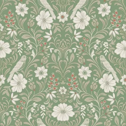 York Szecessziós stílusú madaras zöld vlies tapéta Colette Bright Green 52 cm X 10 m