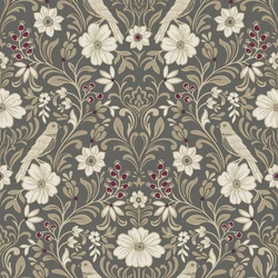 York Szecessziós stílusú madaras sötétszürke-bézs vlies tapéta Colette Charcoal 52 cm X 10 m