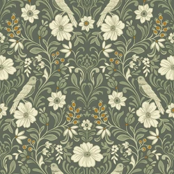 York Szecessziós stílusú madaras olivazöld vlies tapéta Colette Olive 52 cm X 10 m