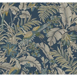 York Virágos kék vlies tapéta darumadarakkal Heronwood Navy 68,58 cm X 8,22 m
