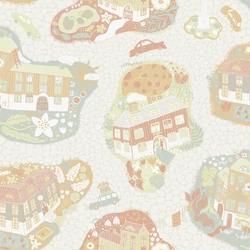 York Házikók és autók szürke-piros vlies gyerek tapéta Staden Grey 53 cm X 10 m