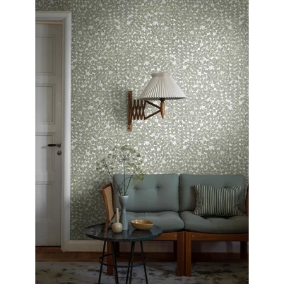 Boras Monokróm levélmintás zöld-fekete vlies tapéta Viola Gråsten Romans Black White 53 cm X 10 m