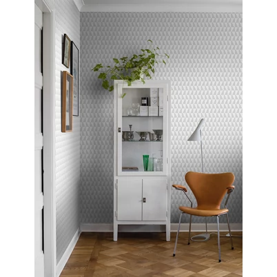 Boras Geoemtriai mintás modern szürke vlies tapéta Arne Jacobsen Trapez Grey 53 cm X 10 m