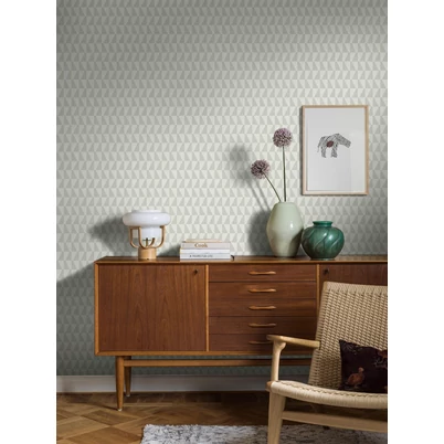 Boras Geoemtriai mintás modern zöld vlies tapéta Arne Jacobsen Trapez Green 53 cm X 10 m